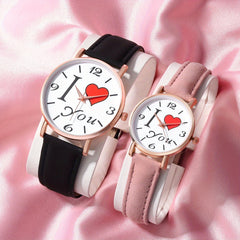 Romantic Couple Digital Quartz Watches with PU Leather Set