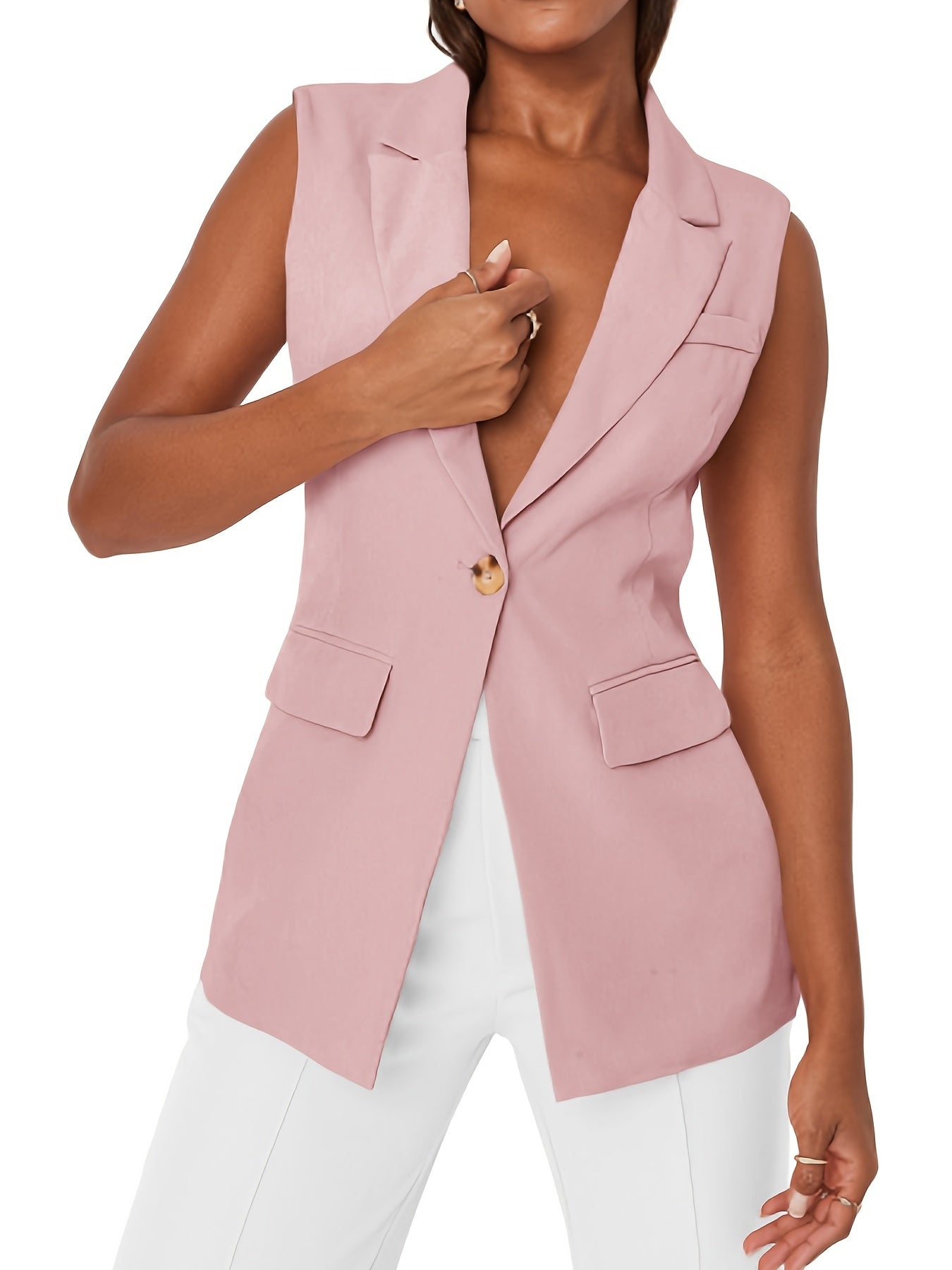 Single Button Lapel Neck Blazer Vest Casual Vest Women's Clothing