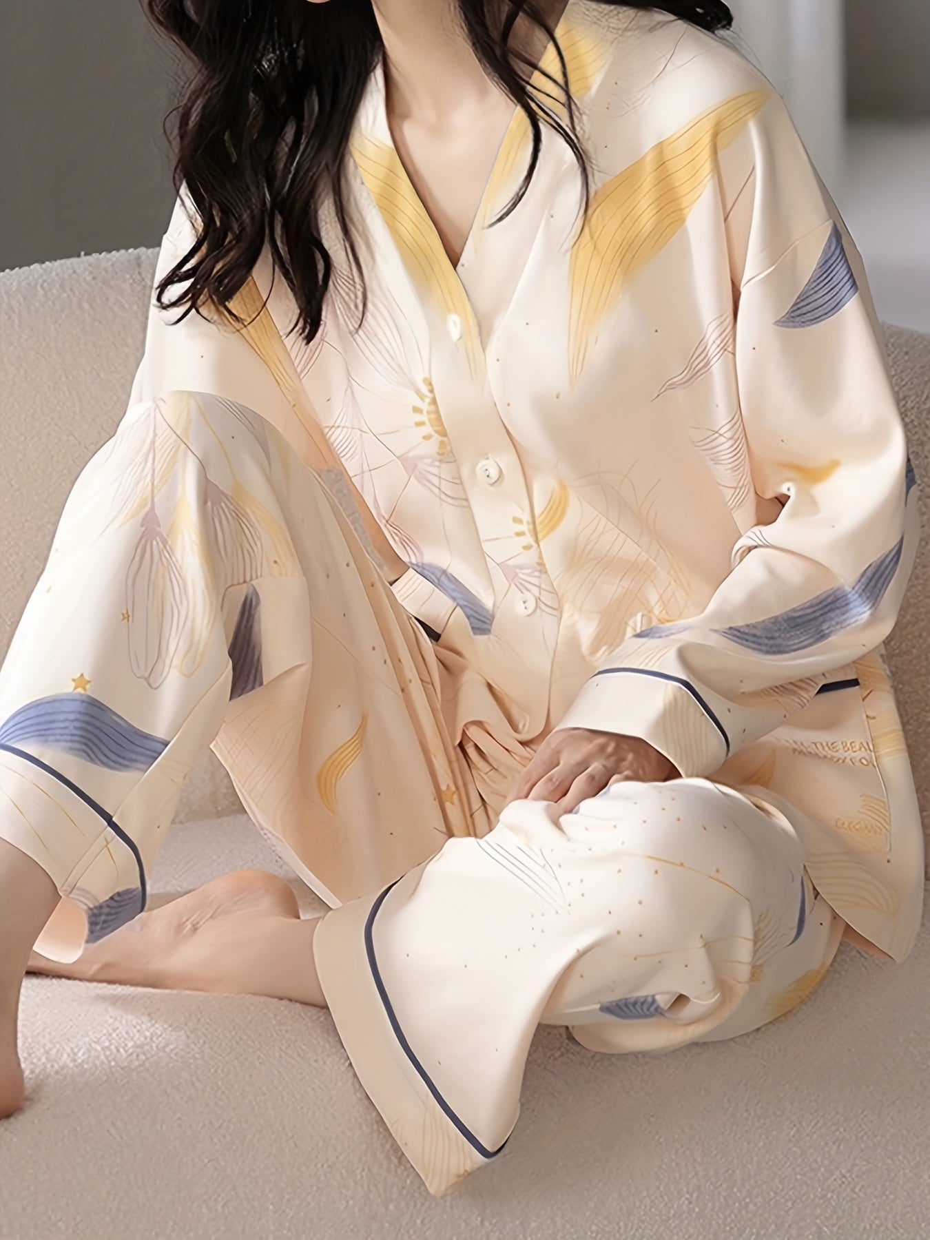 Floral Print Pajama Set Long Sleeve Top & Pants