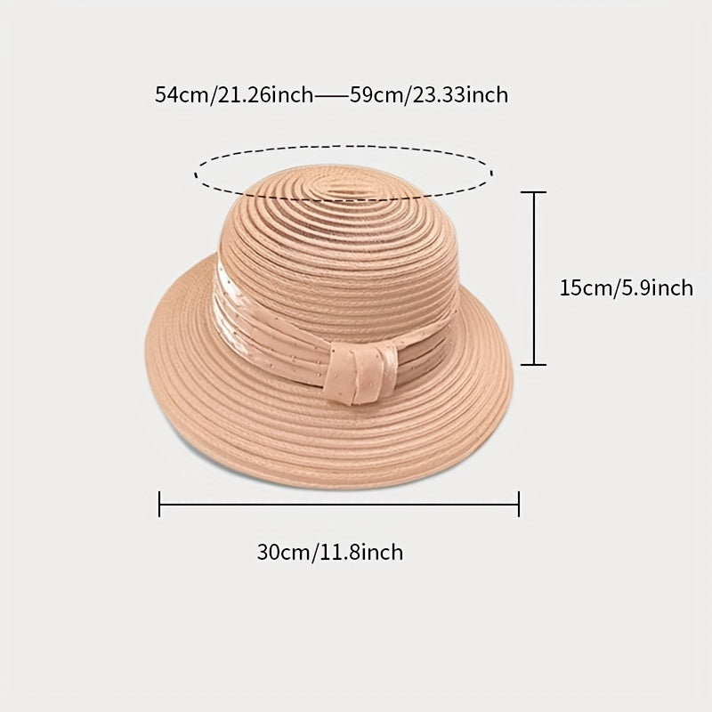 Rhinestone Satin Strap Bucket Hat Wide Brim Solid Sun Hat