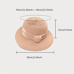 Rhinestone Satin Strap Bucket Hat Wide Brim Solid Sun Hat