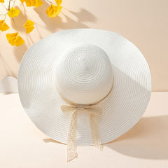 Lace Bow Straw Hat Big Brim Holiday Sun Hat For Women Girls