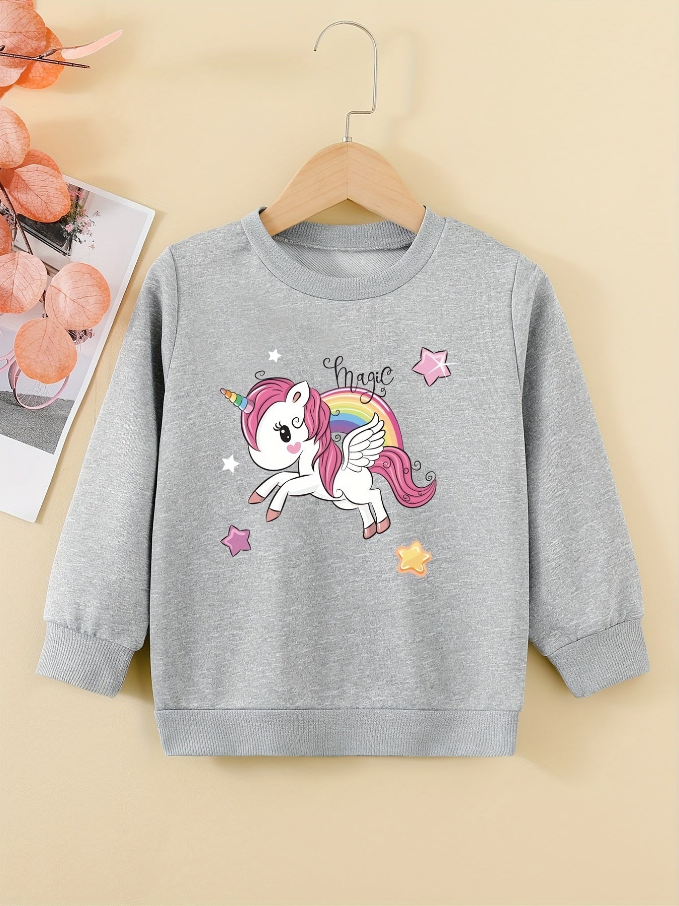 Girls Unicorn Curls Graphic Sweatshirt, Comfy Fit Pullover