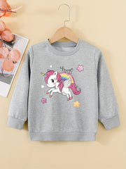 Girls Unicorn Curls Graphic Sweatshirt, Comfy Fit Pullover