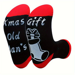 Christmas Socks Mid Calf Cotton Anti Slip Letter Socks With Gripper