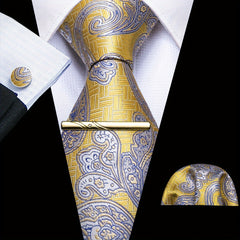 Black&Gold Silk Floral Paisley Necktie Set
