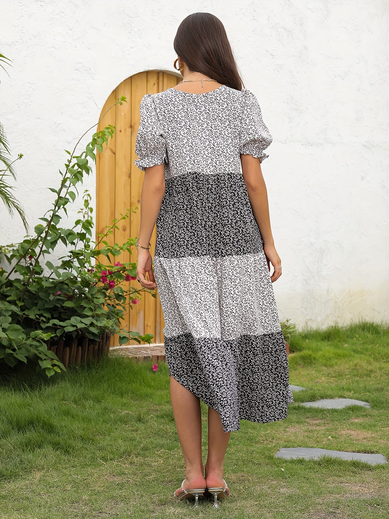 Floral Print Dress Casual Puff Sleeve Dress Women's Clothing