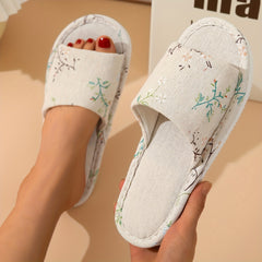 Floral Print Flat Slippers Home Non slip Open Toe Lightweight Slides