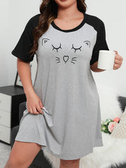 Cat Print Raglan Sleeve Nightdress