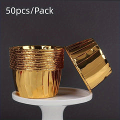 50pcs Aluminum Foil Tulip Muffin Cups Cupcake Liners Waterproof Laminating Paper