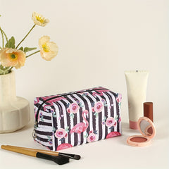 Flamingo Floral Stripes Pattern Makeup Bag Portable Travel Organizer
