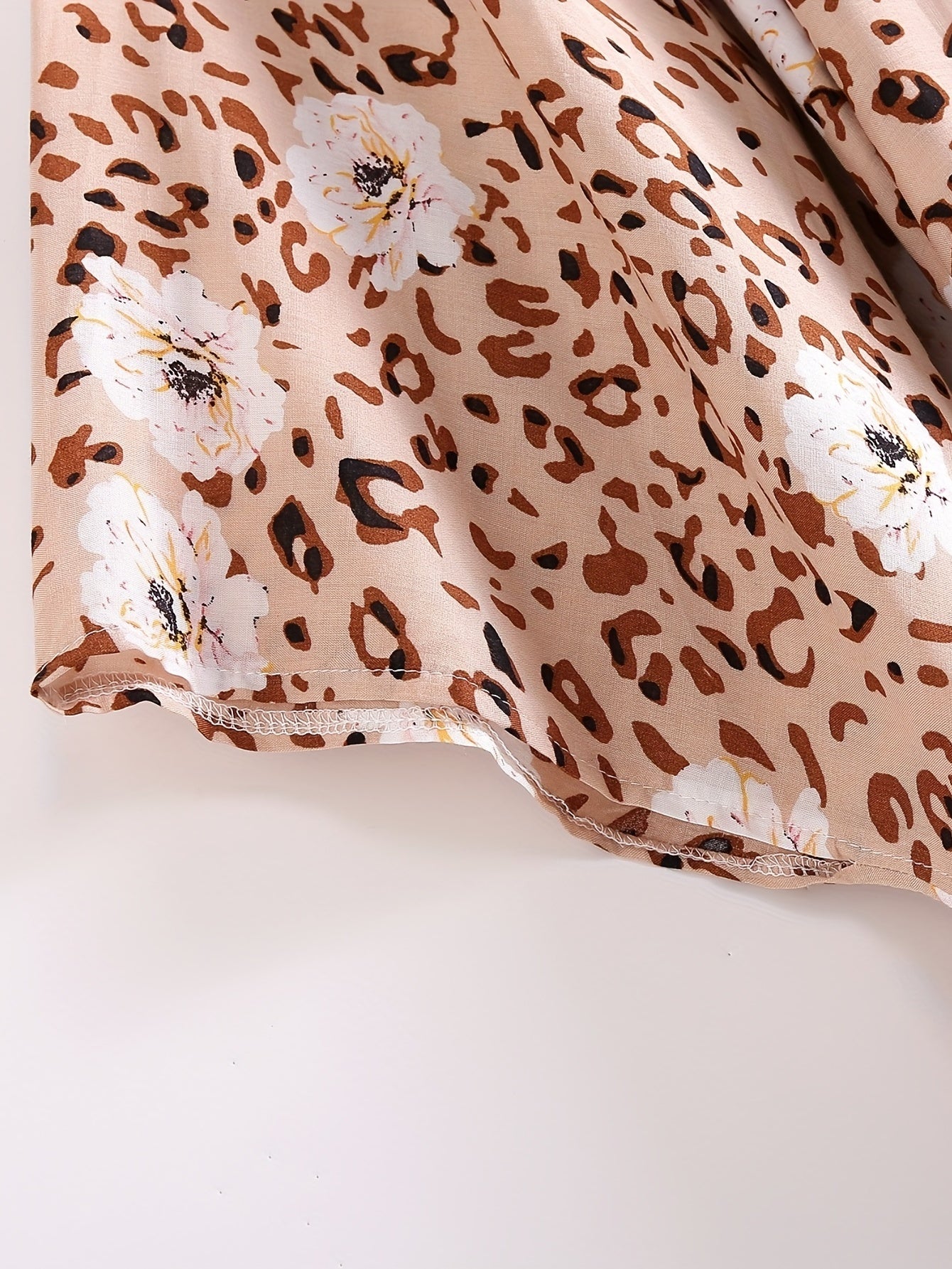 Leopard Print Cover Up Shirt V Neck Loose Fit With Waistband Beachwear