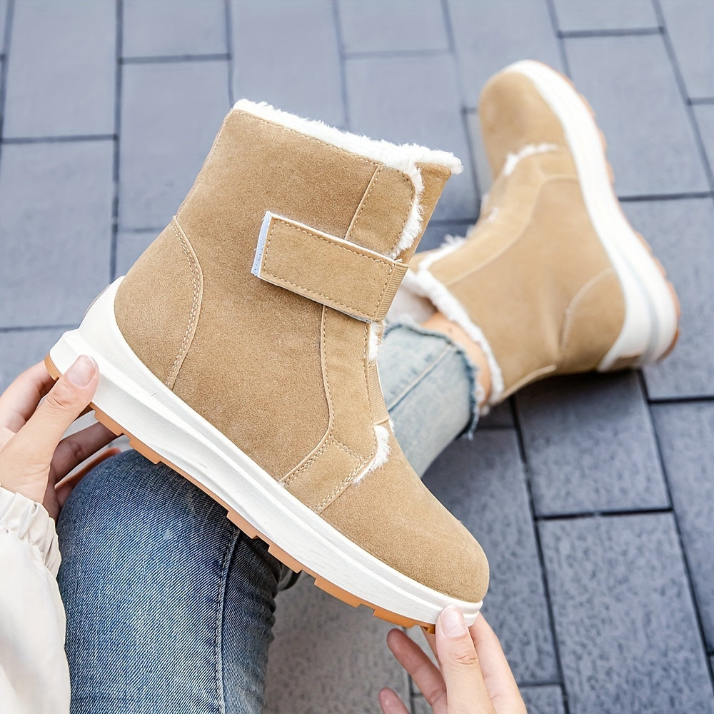 Faux Fur Lined Snow Boots Slip On Round Toe Flat Wear Resistance