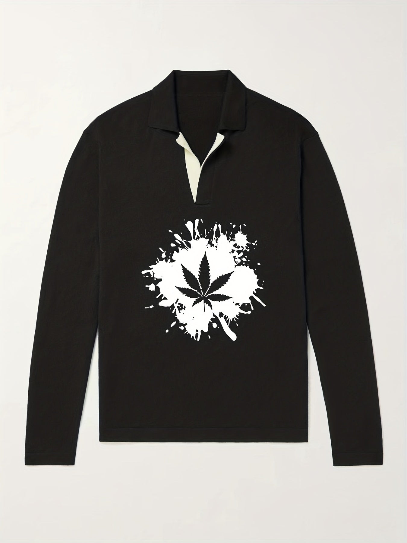 Leaf Pattern Knit Polo Shirt Men's Casual Lapel Sweater