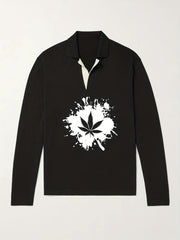 Leaf Pattern Knit Polo Shirt Men's Casual Lapel Sweater