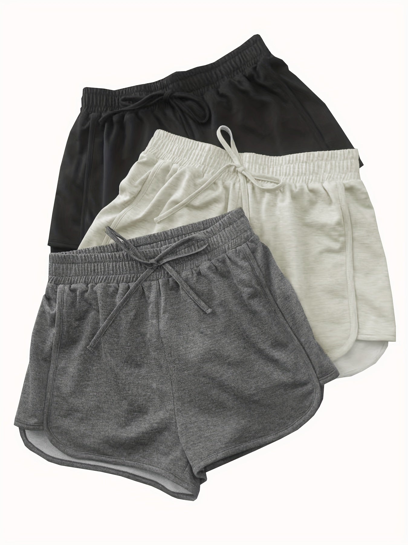 3-Pack Plus Size Sports Shorts Set - High Waist Elastic Drawstring