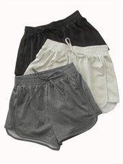 3-Pack Plus Size Sports Shorts Set - High Waist Elastic Drawstring