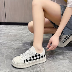 Women's Plaid Pattern Sneakers Casual Shell Toe Outdoor Shoes