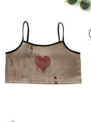 Poker Print Cami Top Spaghetti Strap Crop Top