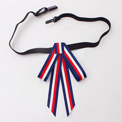 Striped Ribbon Red Bow Tie Bowknot Pre-tied Neckties for Women