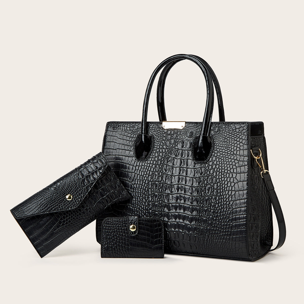 Crocodile Pattern Tote Bag Faux Leather Shoulder Bag with Zipper