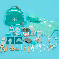 36 PCS Wooden Doctor Playset For Toddlers Pretend Toy Dentist Kit