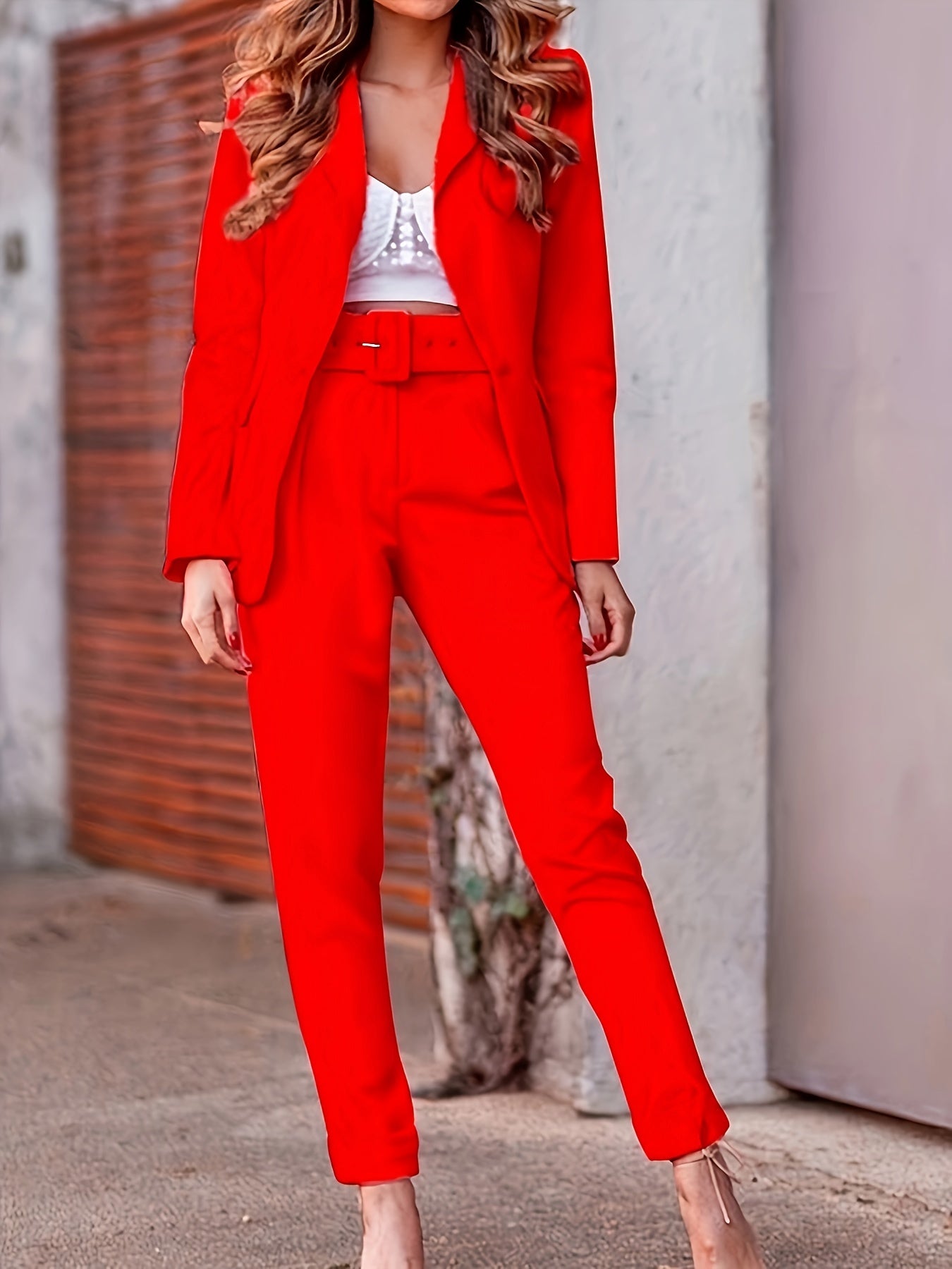 Women's Business Work Suit 2 Piece Outfits Blazer Jacket and Pencil Pant Sets
