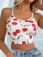 Cherry Cami Crop Top Mesh Butterfly Embroidery Top Women's Lingerie