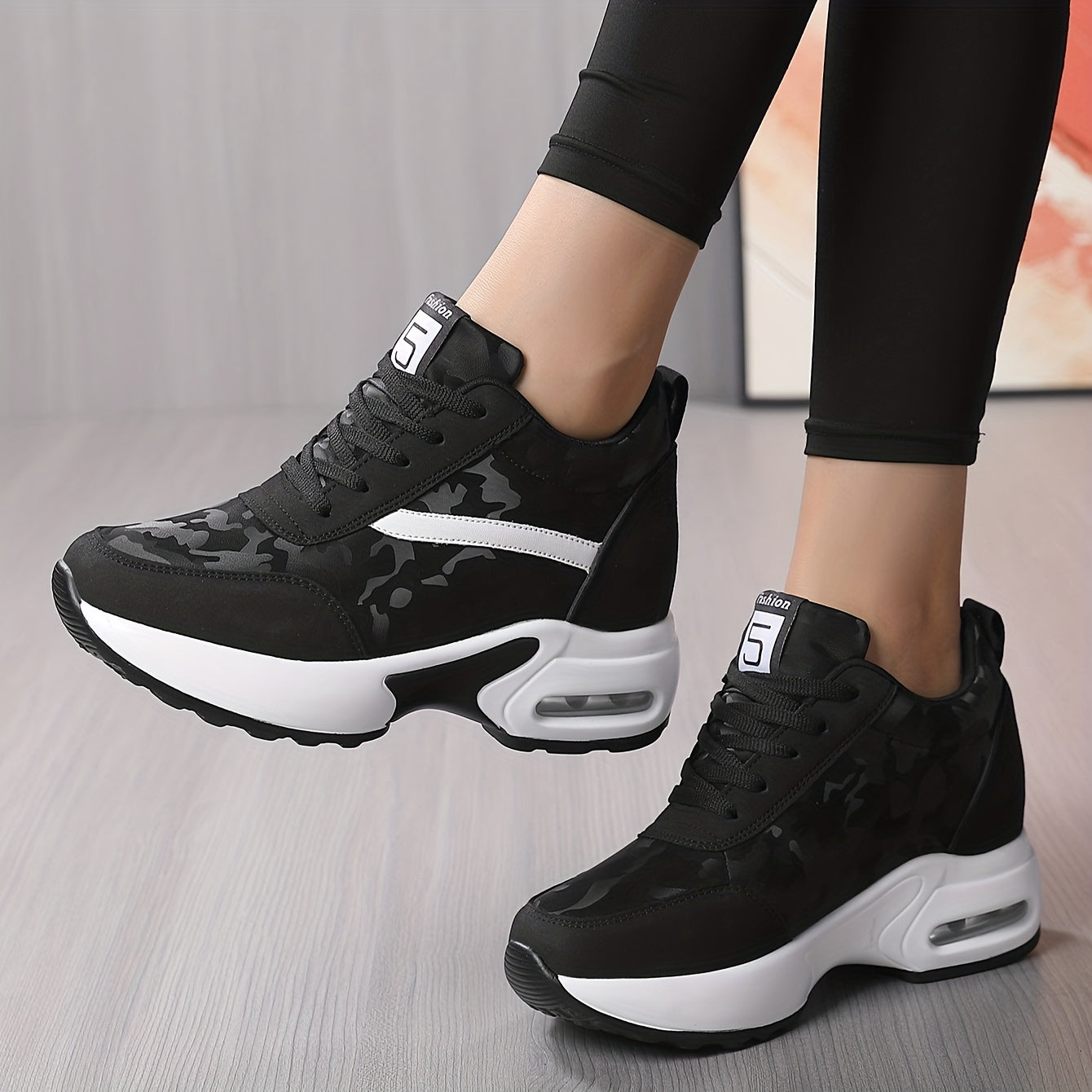 Women's Camo Walking Shoes with Hidden Heel Air Cushion Sneakers