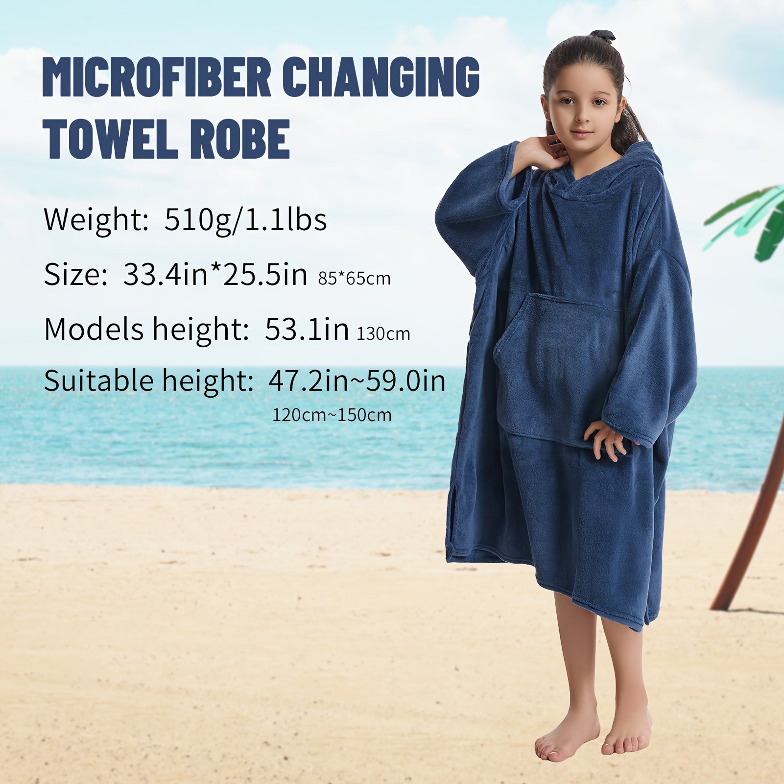 Kids Bathrobe Changing Robe with Pocket, Soft Hooded Poncho