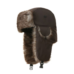 Men's Large Size Winter Ski Hat With Ear Protection & Leather Detail