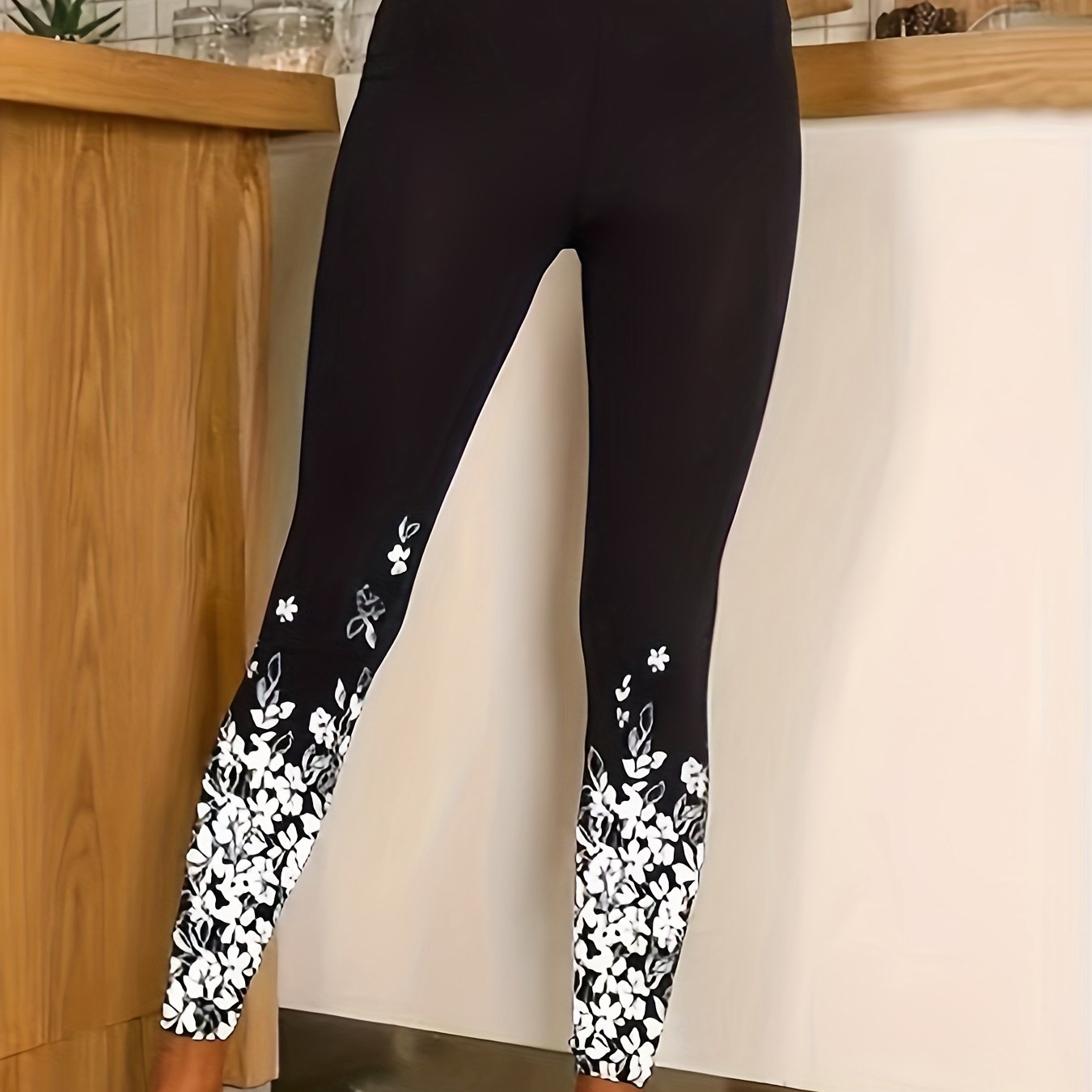 Floral Skinny Leggings Stretchy Women's Casual Leggings