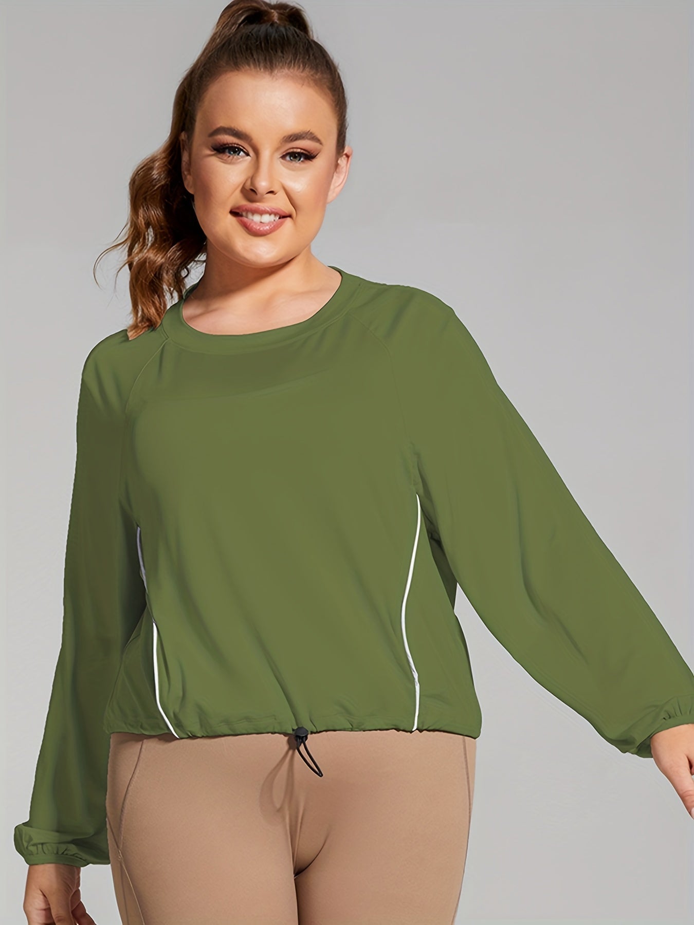 Women's Plus Size Long Sleeve Fitness Top With Pockets