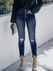 Casual Jeans Women's Plus Washed Ripped Button Fly Jeans