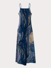 Marble Print Spaghetti Strap Casual Summer Maxi Dress