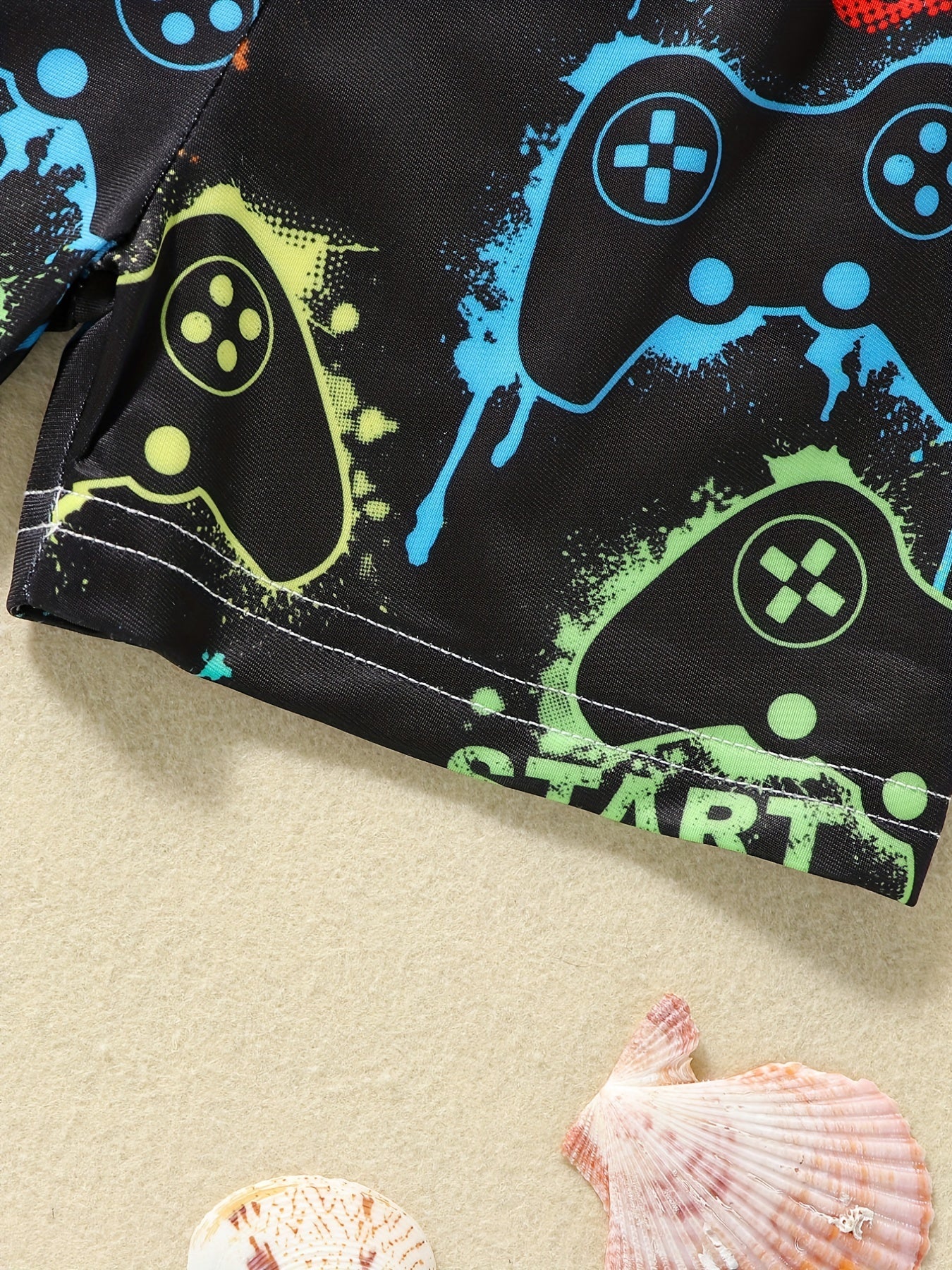 Boys Gamepad Print Swim Trunks & Cap Set for Beach Vacation