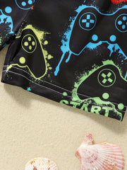 Boys Gamepad Print Swim Trunks & Cap Set for Beach Vacation