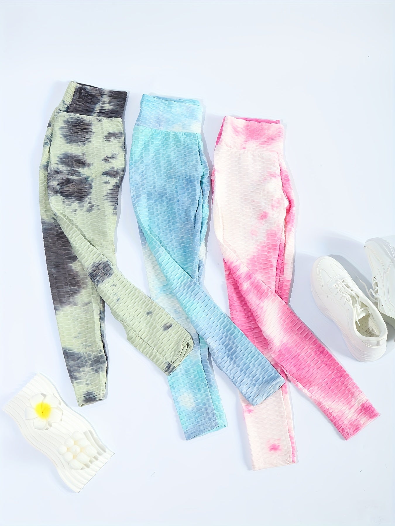 High Waist Tie Dye Honeycomb Yoga Leggings for Women