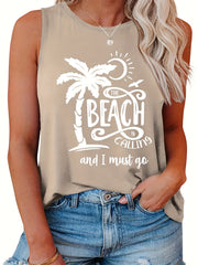 Coconut Tree & Slogan Print Tank Top