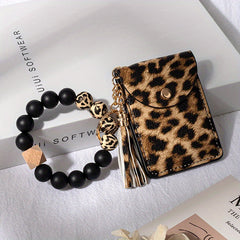 PU Tassel Wrist Keychain Anti-lost Card Coin Purse Bracelet Key Ring