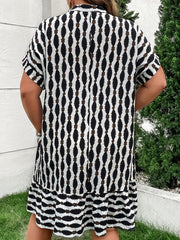 Allover Print Batwing Sleeve V Neck Dropped Waist Dress