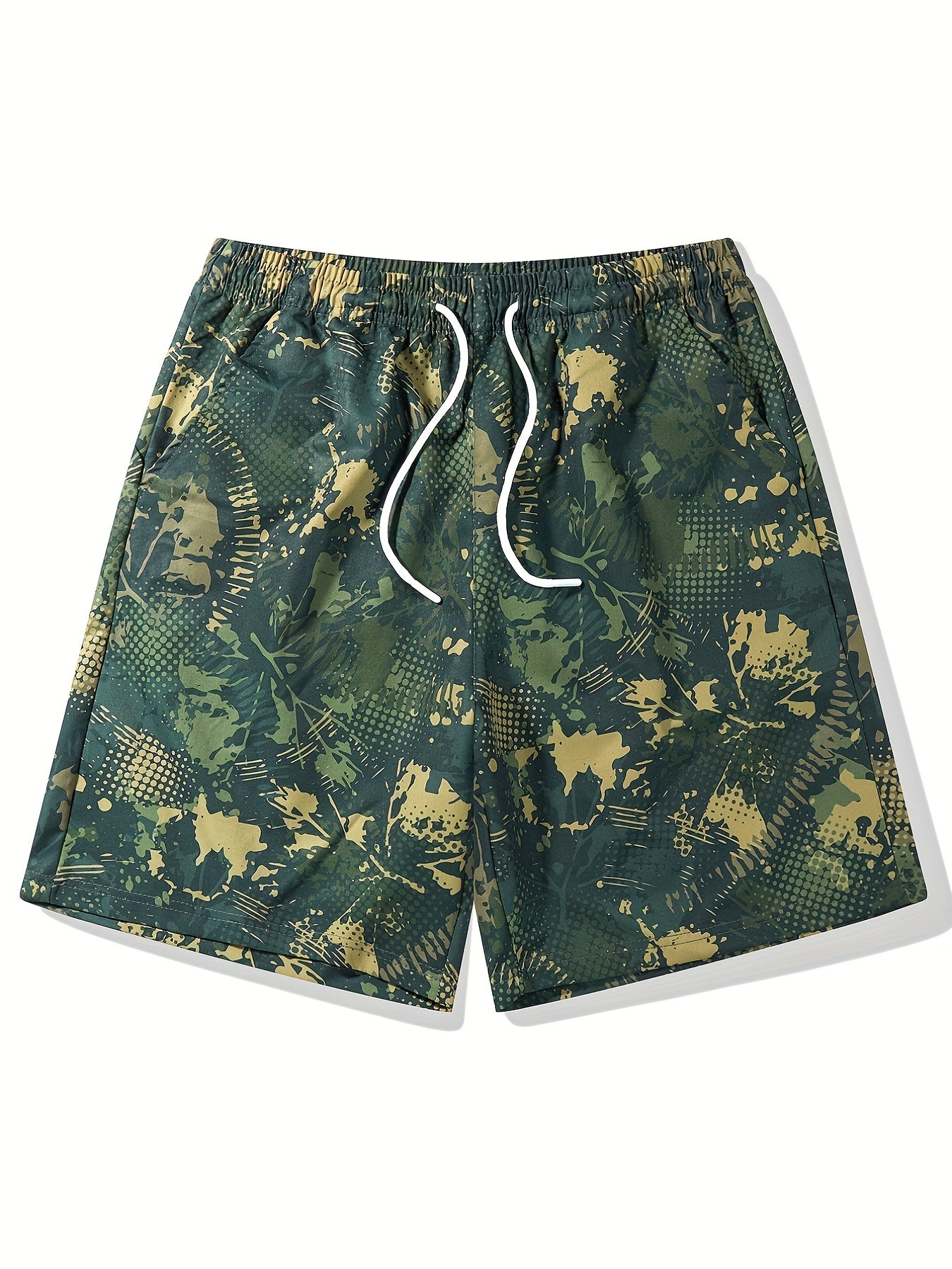 Men's Camo Beach Shorts Quick Dry Drawstring Loose Shorts