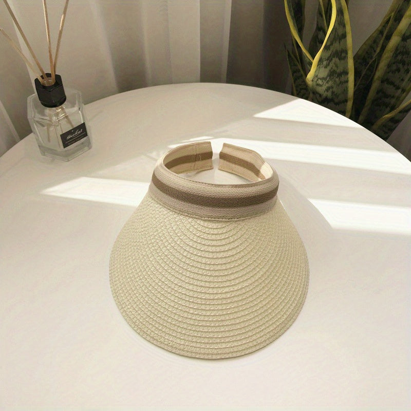 Straw Visor Hat Wide Brim Casual UV Protection Sun Hat Summer Travel Beach Hats