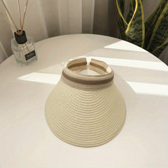 Straw Visor Hat Wide Brim Casual UV Protection Sun Hat Summer Travel Beach Hats