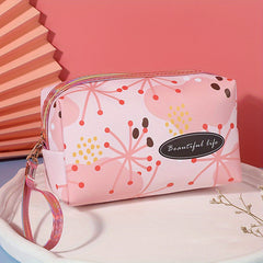 Flower Print Makeup Bag Large Capacity Travel Toiletry Bag with Wrist Strap