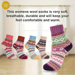 Winter Knit Warm Crew Socks, 5 Pairs, Mountaineering & Skiing