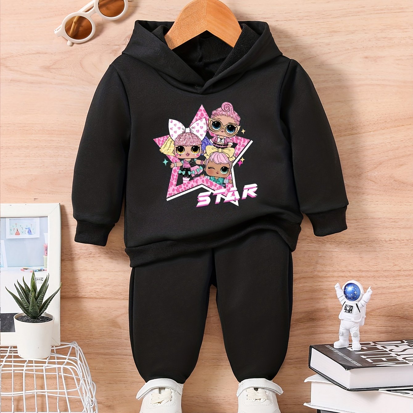 Baby Cartoon Star Team Girls Outfit Sweatshirt Trousers Set