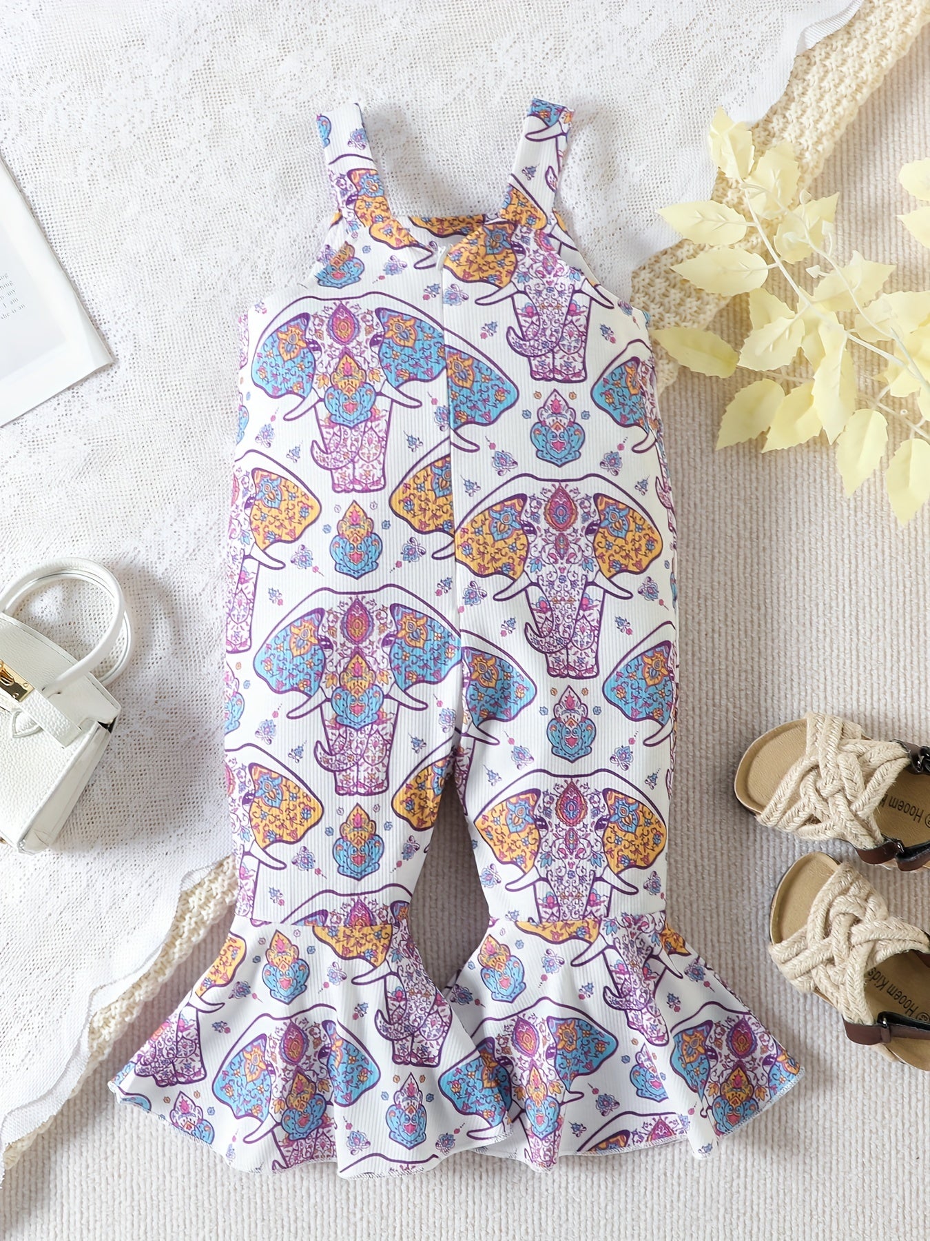 Toddler Girls Elephant Graphic Cami Rompers Flare Leg Pants Jumpsuit