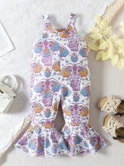 Toddler Girls Elephant Graphic Cami Rompers Flare Leg Pants Jumpsuit