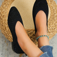 Women's Sparkly Pointed Toe Knitted Ballet Flats
